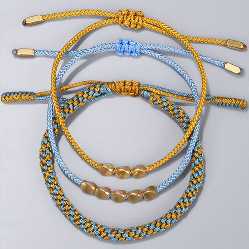 Nimara Ritual 3Pcs Blue Yellow String Golden Copper Beads Healing Bracelet