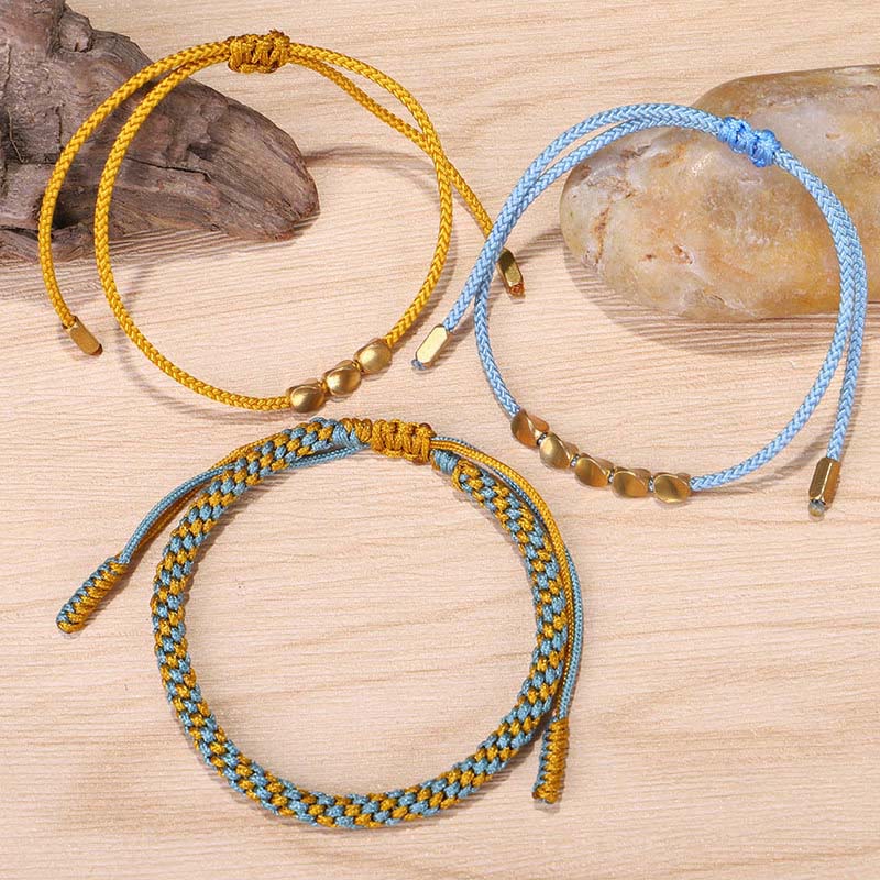 Nimara Ritual 3Pcs Blue Yellow String Golden Copper Beads Healing Bracelet