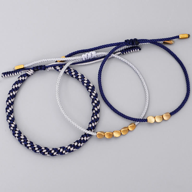 Nimara Ritual 3Pcs Blue Gray String Golden Copper Beads Self Care Bracelet