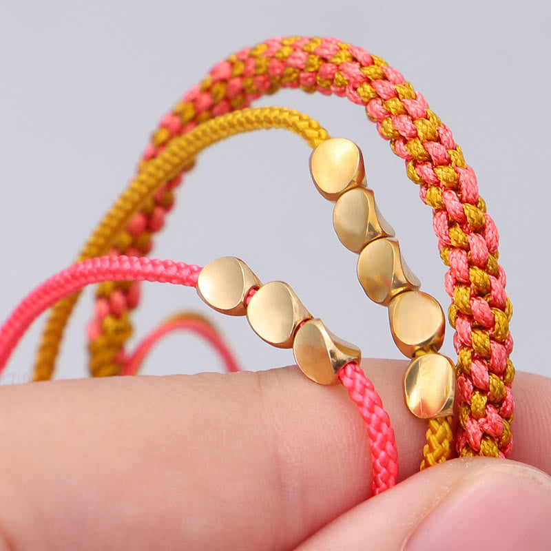 Healing and Wealth 3Pcs Pink Yellow String Golden Copper Beads Bracelet