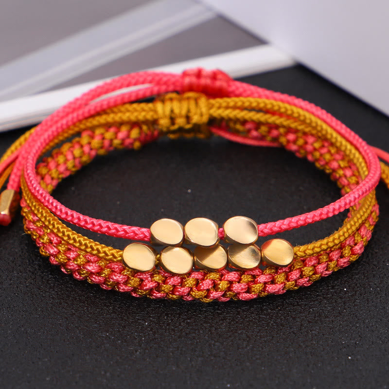 Healing and Wealth 3Pcs Pink Yellow String Golden Copper Beads Bracelet