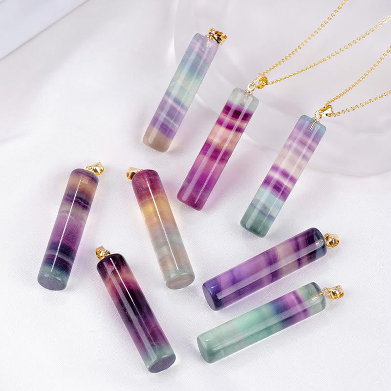 Nimara Ritual Natural Colorful Fluorite Cylindrical Protection Necklace Pendant