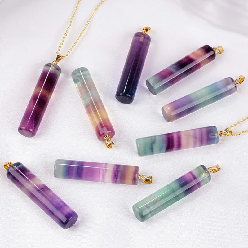 Nimara Ritual Natural Colorful Fluorite Cylindrical Protection Necklace Pendant