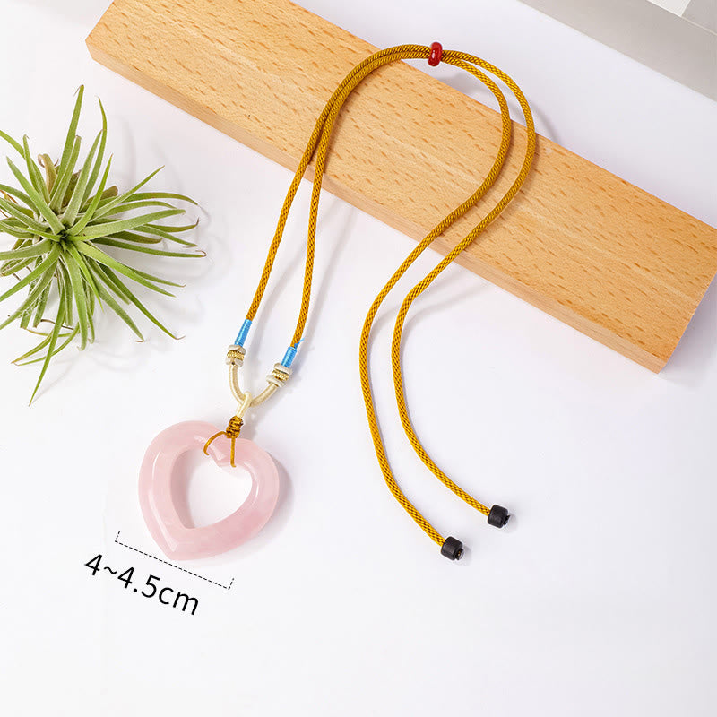 Nimara Ritual Natural Rose Quartz Hollow Love Heart Caring Necklace Pendant