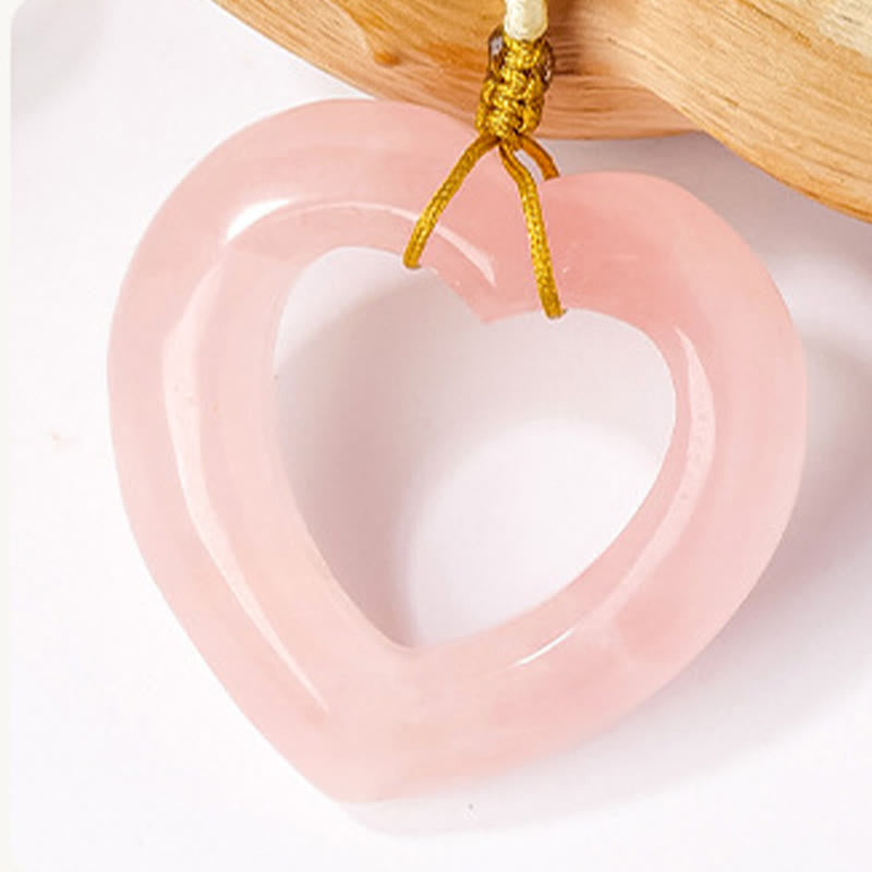 Nimara Ritual Natural Rose Quartz Hollow Love Heart Caring Necklace Pendant