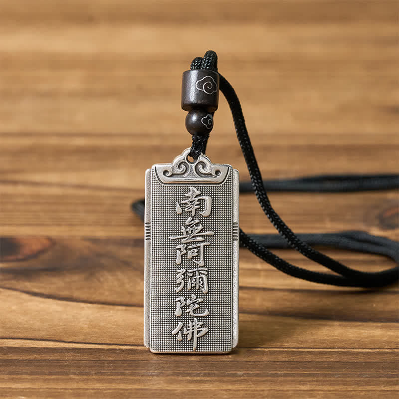 Nimara Ritual Copper Plated With Silver Namo Amitabha Rope Luck Necklace Pendant