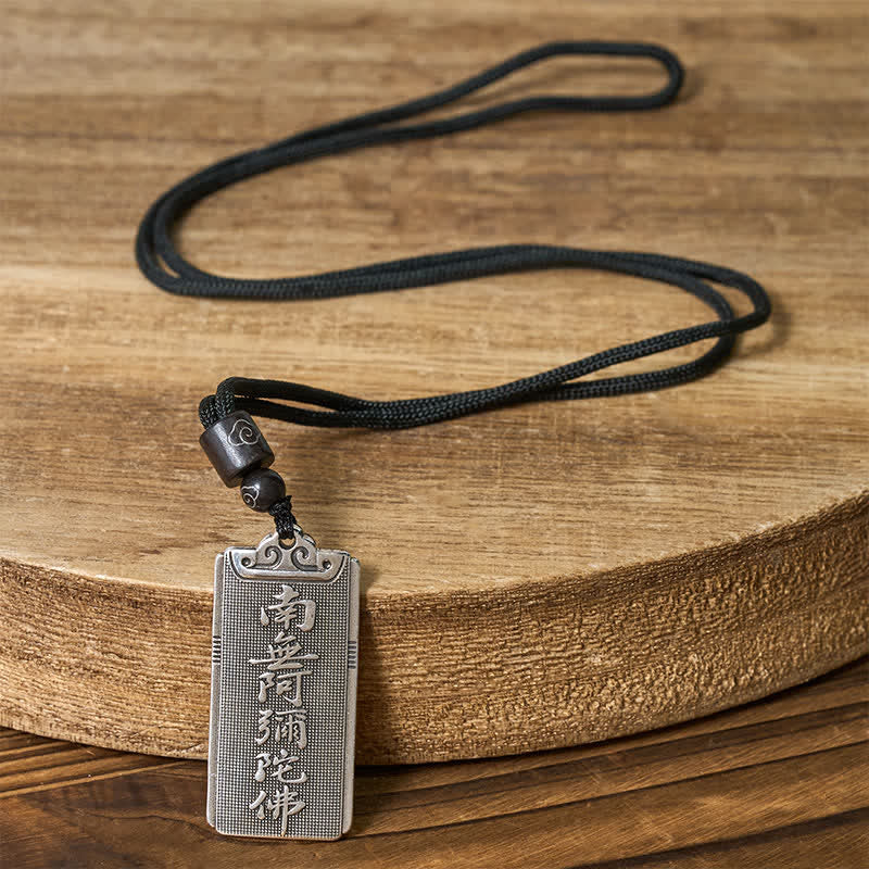 Nimara Ritual Copper Plated With Silver Namo Amitabha Rope Luck Necklace Pendant