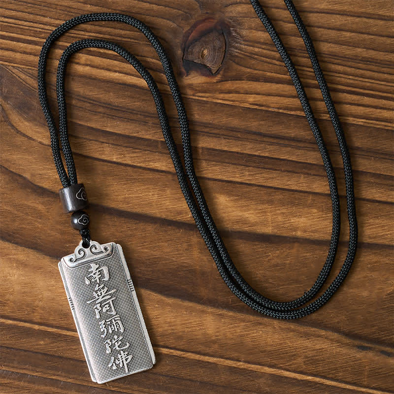 Nimara Ritual Copper Plated With Silver Namo Amitabha Rope Luck Necklace Pendant
