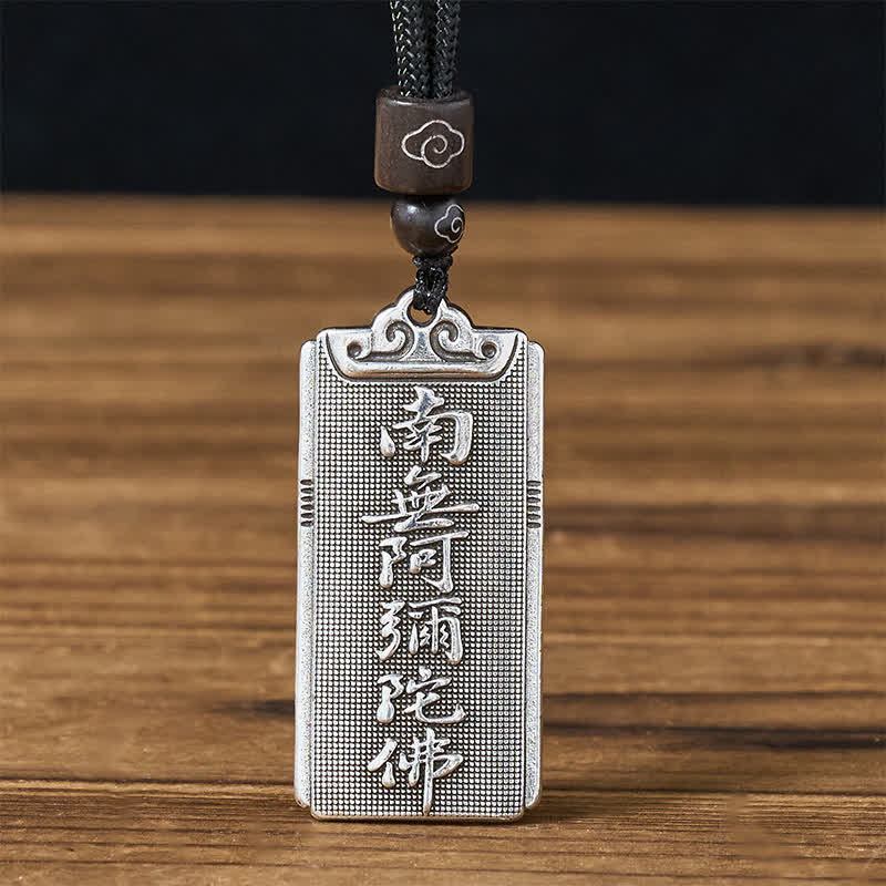 Nimara Ritual Copper Plated With Silver Namo Amitabha Rope Luck Necklace Pendant