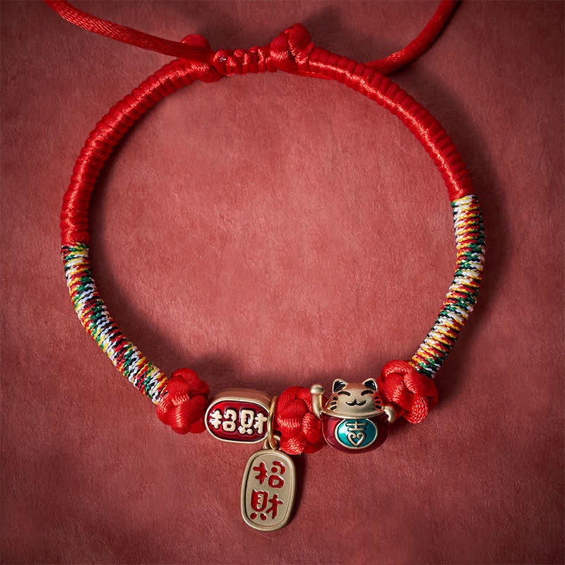 Nimara Ritual Red String Plaited Auspicious Fu Character Protection Adjustable Cats Pet Collar