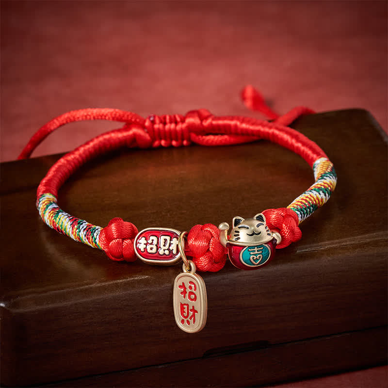 Nimara Ritual Red String Plaited Auspicious Fu Character Protection Adjustable Cats Pet Collar