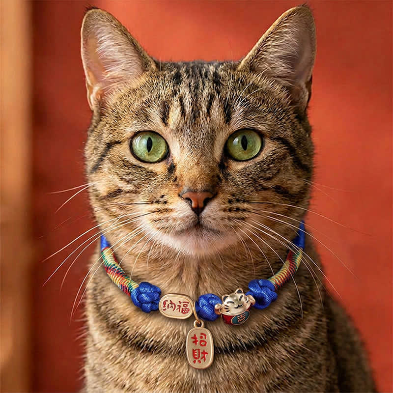 Nimara Ritual Red String Plaited Auspicious Fu Character Protection Adjustable Cats Pet Collar