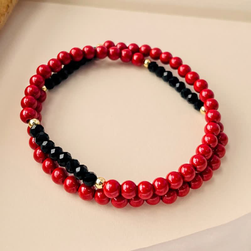 Nimara Ritual 4mm Double Wrap Cinnabar Black Tourmaline Blessing Bracelet