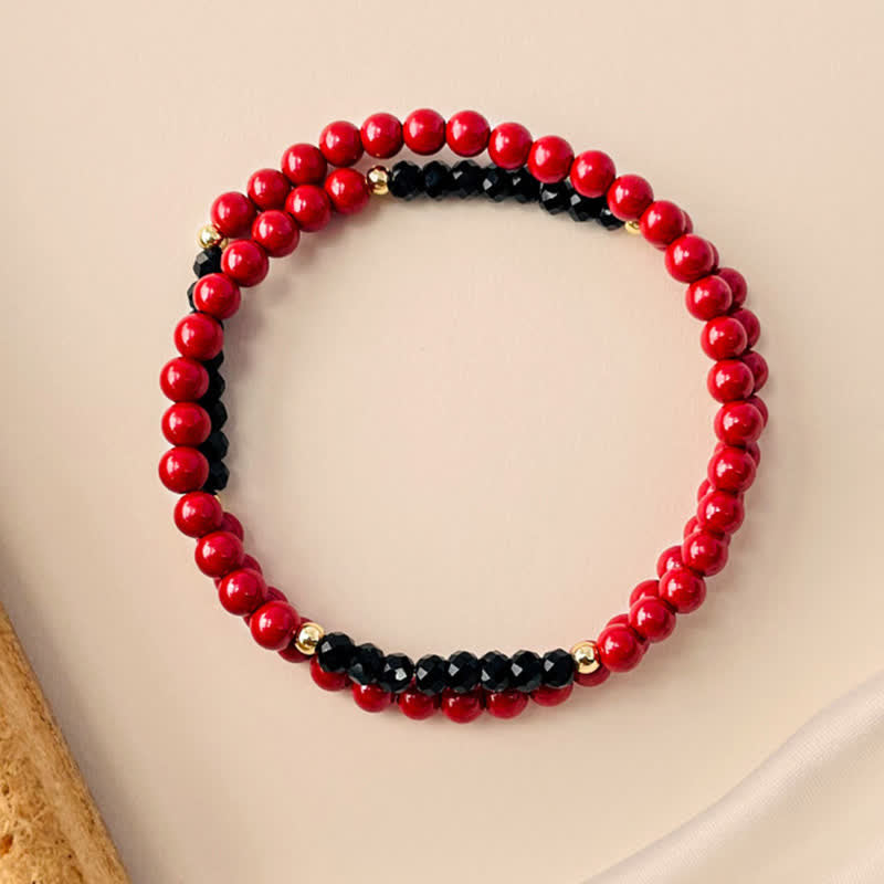 Nimara Ritual 4mm Double Wrap Cinnabar Black Tourmaline Blessing Bracelet