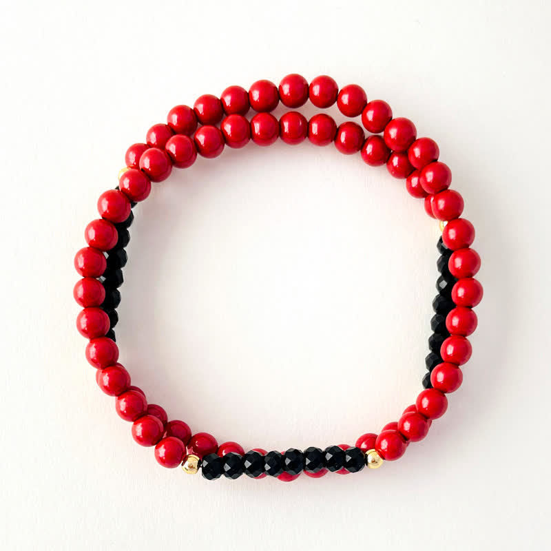 Nimara Ritual 4mm Double Wrap Cinnabar Black Tourmaline Blessing Bracelet