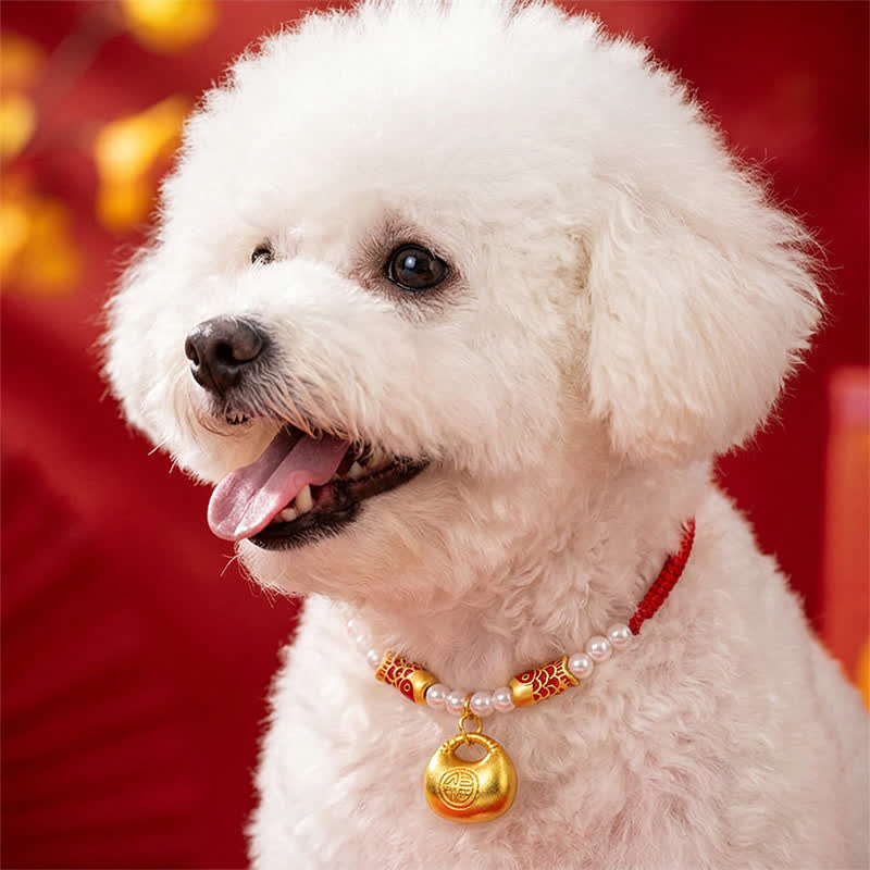 Nimara Ritual Red String Plaited Koi Fish Fu Character Fortune Adjustable Cats Dogs Pet Collar