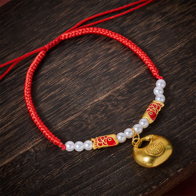 Nimara Ritual Red String Plaited Koi Fish Fu Character Fortune Adjustable Cats Dogs Pet Collar