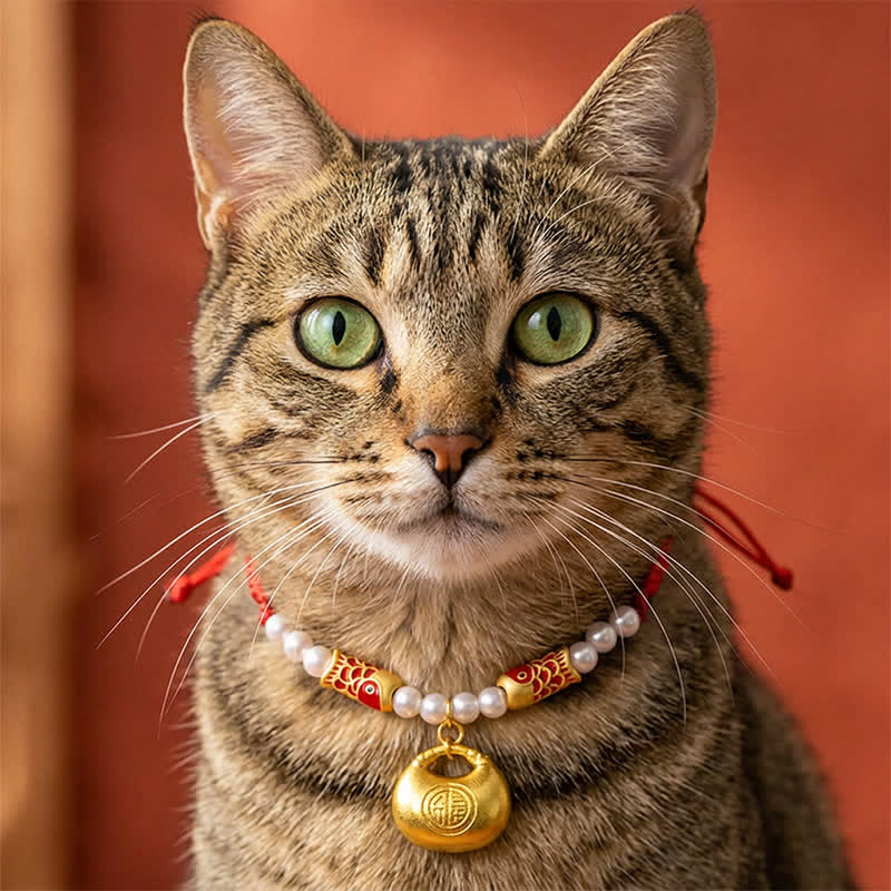 Nimara Ritual Red String Plaited Koi Fish Fu Character Fortune Adjustable Cats Dogs Pet Collar