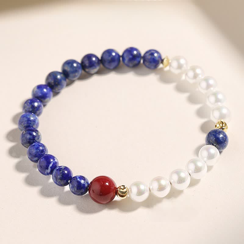Nimara Ritual Lapis Lazuli Lazurite Pearl Cinnabar Positive Beaded Bracelet