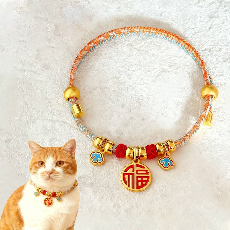 Nimara Ritual Colorful String Bead Plaited Fu Character Protection Adjustable Cats Dogs Pet Collar