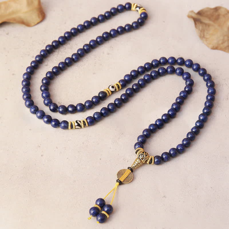 Nimara Ritual 108 Beads Lazurite Lapis Lazuli Three-eyed Dzi Bead Positive Mala