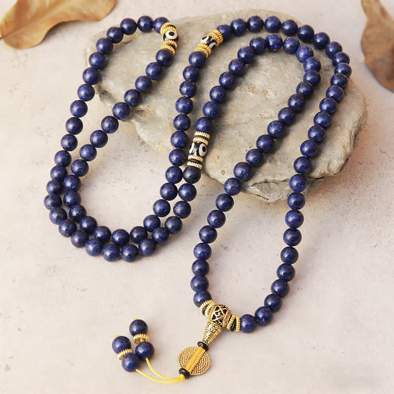 Nimara Ritual 108 Beads Lazurite Lapis Lazuli Three-eyed Dzi Bead Positive Mala