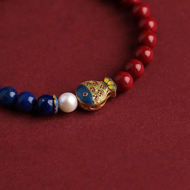 Nimara Ritual Cinnabar Lapis Lazuli Koi Fish Ruyi Cloud Charm Blessing Beaded Bracelet