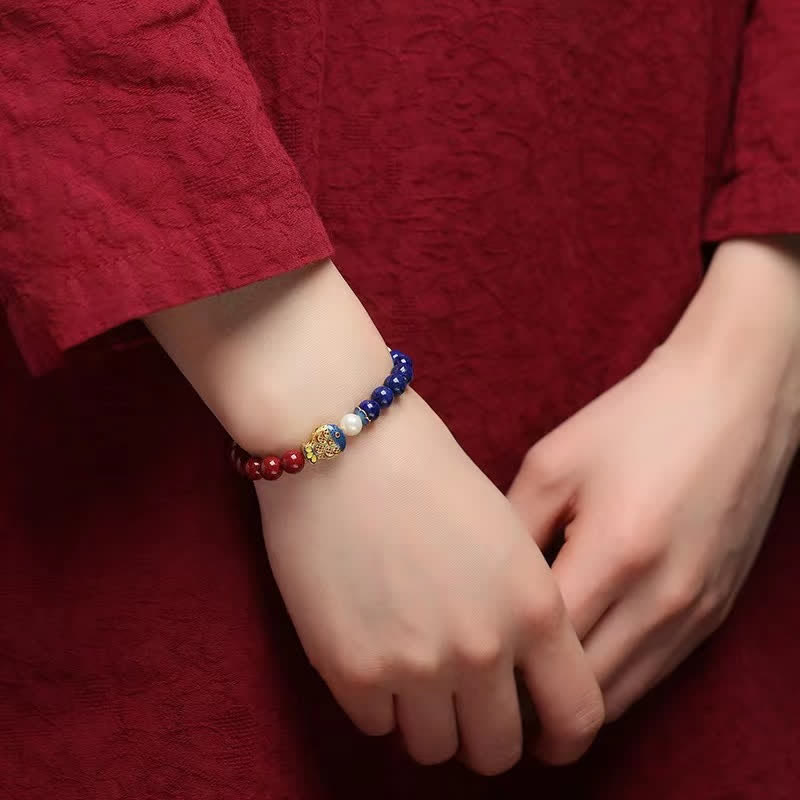 Nimara Ritual Cinnabar Lapis Lazuli Koi Fish Ruyi Cloud Charm Blessing Beaded Bracelet