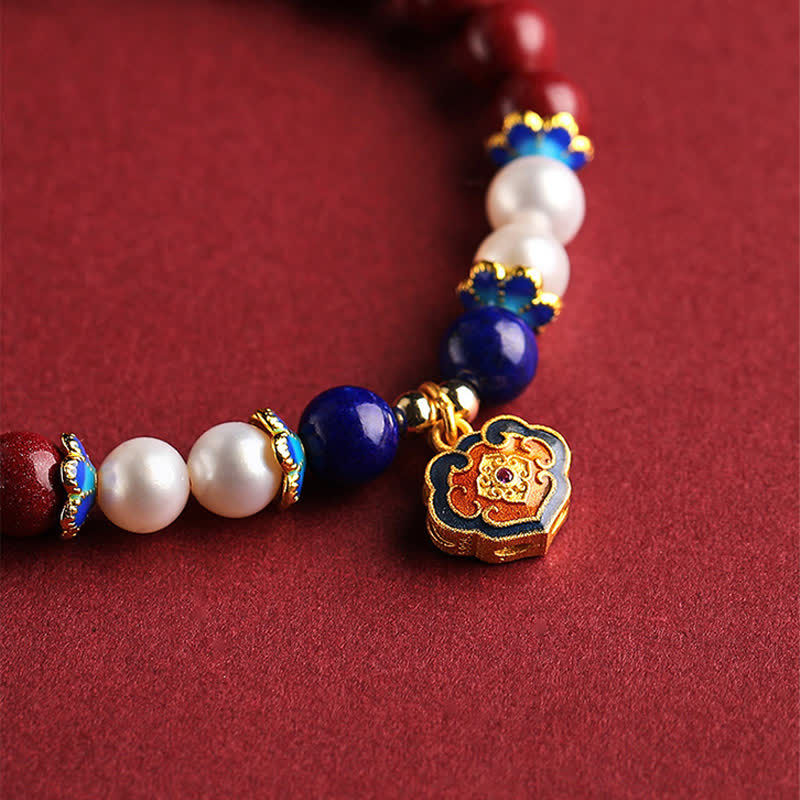 Nimara Ritual Cinnabar Lapis Lazuli Chinese Lock Charm Blessing Bracelet