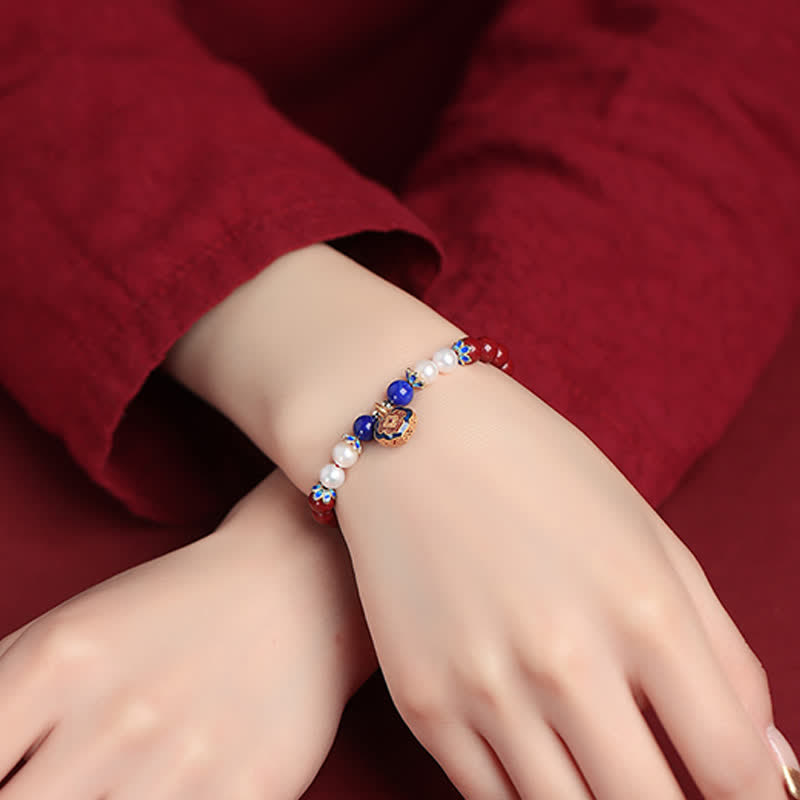 Nimara Ritual Cinnabar Lapis Lazuli Chinese Lock Charm Blessing Bracelet
