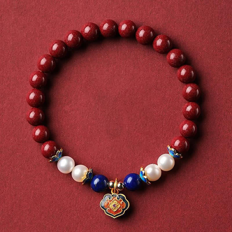 Nimara Ritual Cinnabar Lapis Lazuli Chinese Lock Charm Blessing Bracelet