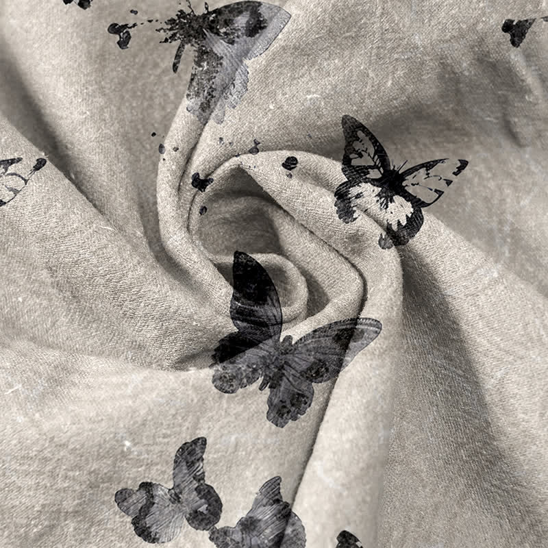 Nimara Ritual Cotton Butterfly Pattern Men's Short Sleeve Half Button Shirt