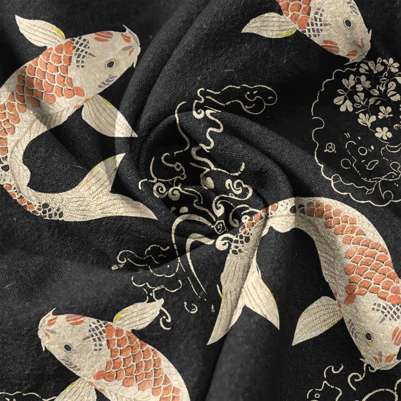 Nimara Ritual Cotton Koi Fish Ripple Pattern Men's Short Sleeve Half Button Shirt