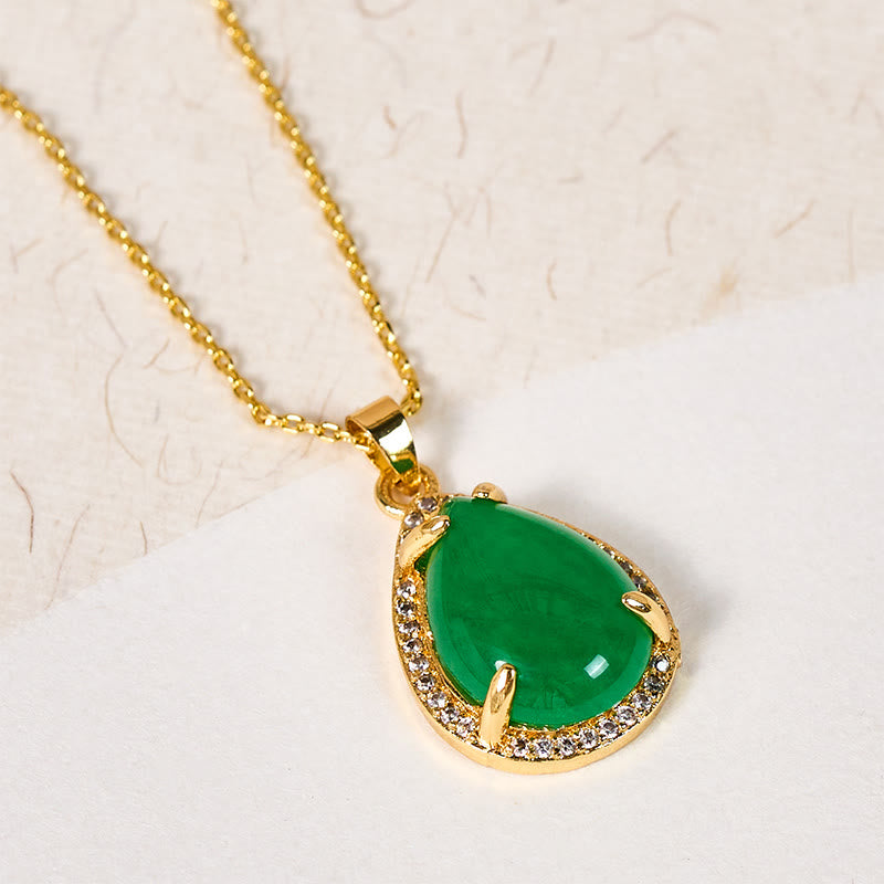 Nimara Ritual 925 Sterling Silver Chain Retro Green Agate Copper Teardrop Luck Wealth Necklace Pendant