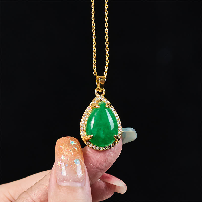 Nimara Ritual 925 Sterling Silver Chain Retro Green Agate Copper Teardrop Luck Wealth Necklace Pendant