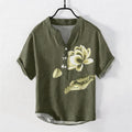 Nimara Ritual Cotton Watercolor Lotus Pattern Men's Short Sleeve Half Button Shirt