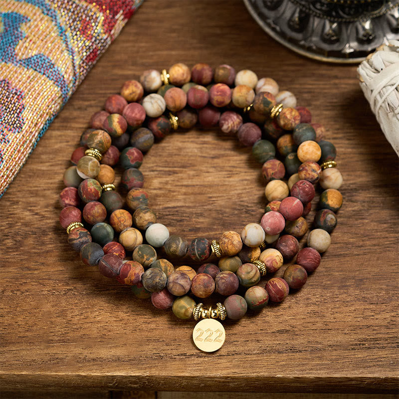 Nimara Ritual 222 Angel Number 108 Mala Beads Picasso Jasper Stone Energy Mala