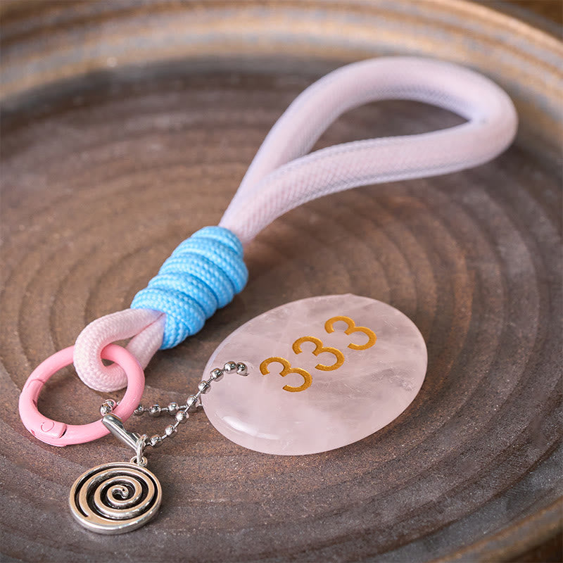 Nimara Ritual Wishing Guidance and Strength 333 Angel Number Natural Rose Quartz Key Chain Hanging Decoration Includes Gift Message Card