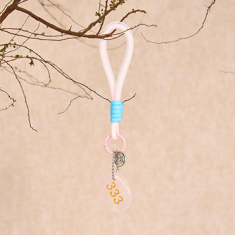 Nimara Ritual Wishing Guidance and Strength 333 Angel Number Natural Rose Quartz Key Chain Hanging Decoration Includes Gift Message Card