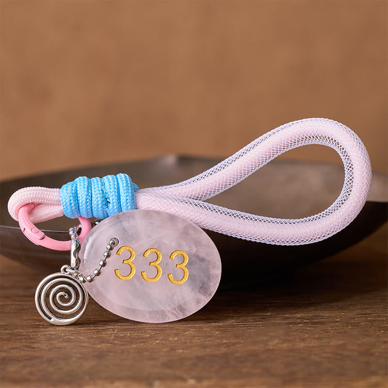 Nimara Ritual Wishing Guidance and Strength 333 Angel Number Natural Rose Quartz Key Chain Hanging Decoration Includes Gift Message Card