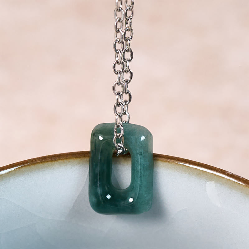 Nimara Ritual Mini Square Green Jade Abundance Necklace Pendant
