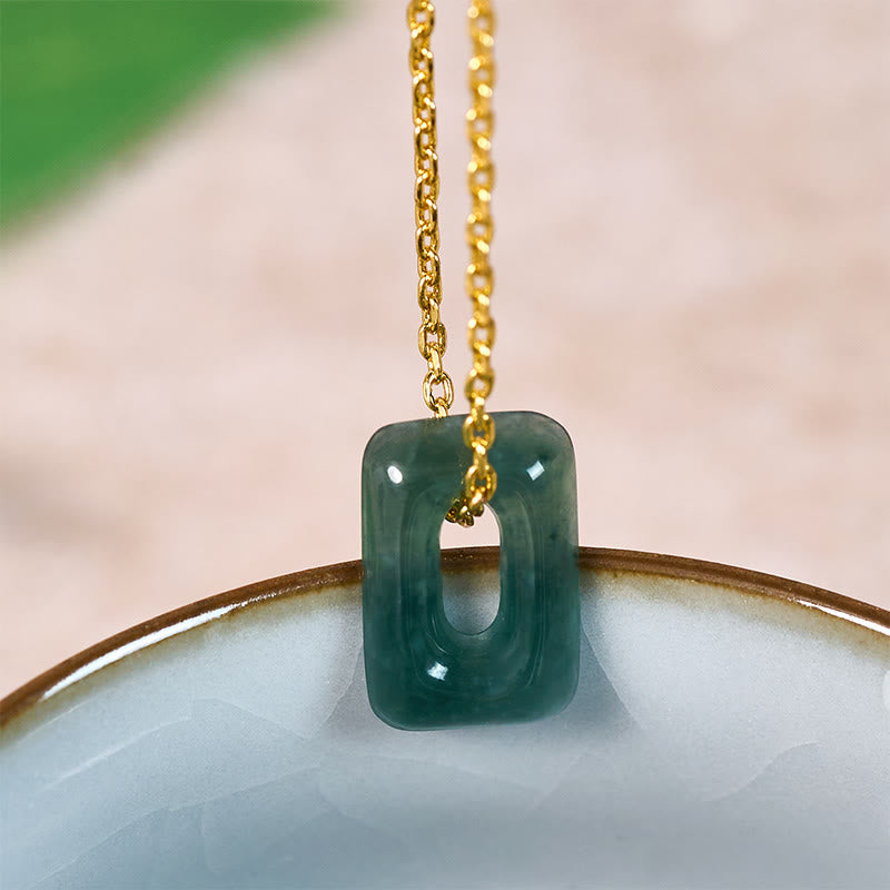 Nimara Ritual Mini Square Green Jade Abundance Necklace Pendant