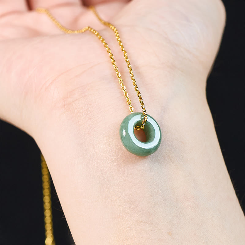 Nimara Ritual Green Jade Peace Buckle Abacus Luck Necklace Pendant