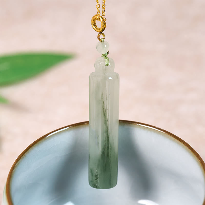 Nimara Ritual Cylinder Pattern Jade Luck Necklace Pendant