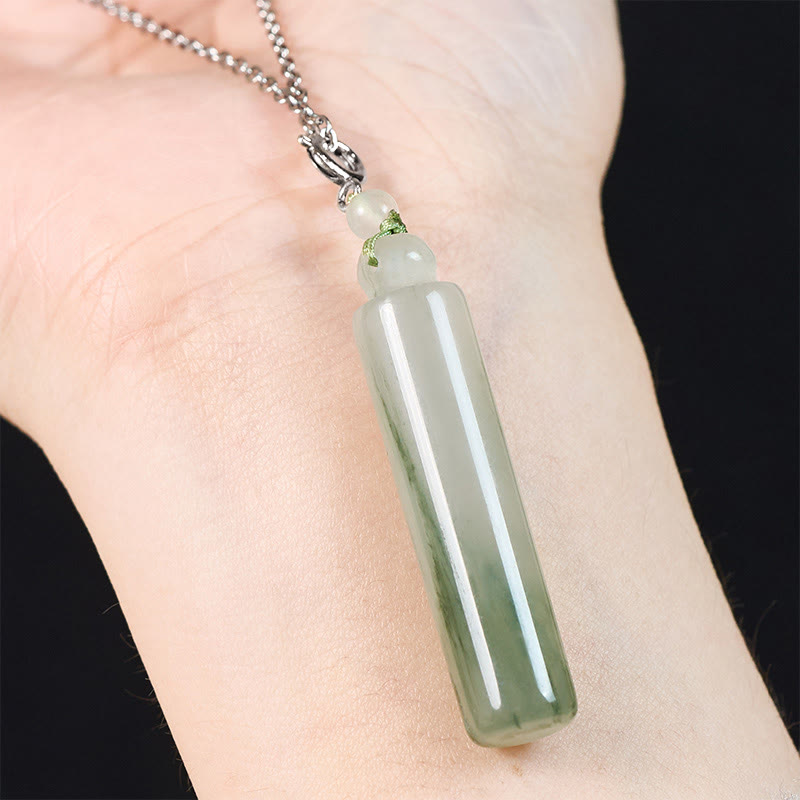 Nimara Ritual Cylinder Pattern Jade Luck Necklace Pendant