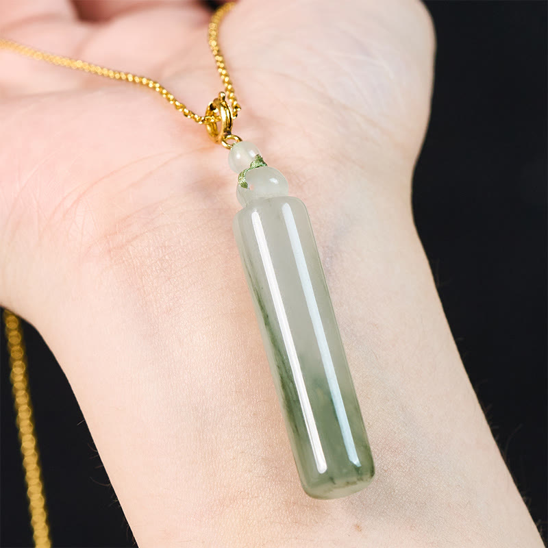 Nimara Ritual Cylinder Pattern Jade Luck Necklace Pendant