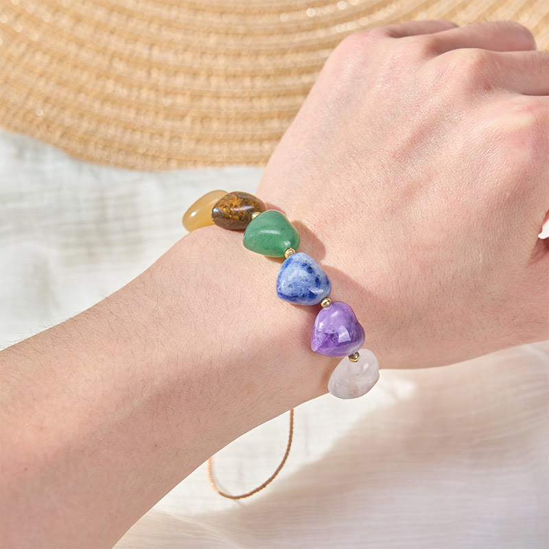 Nimara Ritual Love Heart Red Agate Amethyst Green Aventurine Colorful Crystal Confidence Braided Bracelet