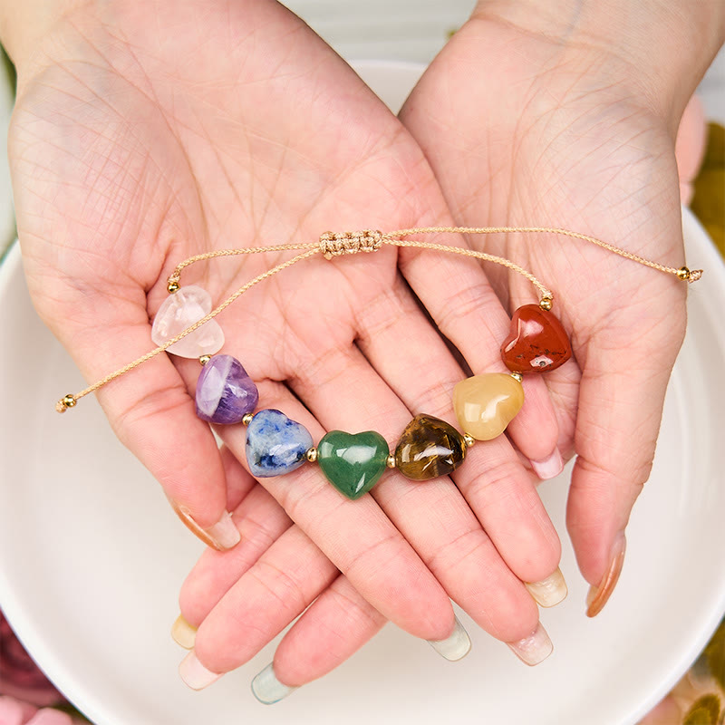 Nimara Ritual Love Heart Red Agate Amethyst Green Aventurine Colorful Crystal Confidence Braided Bracelet