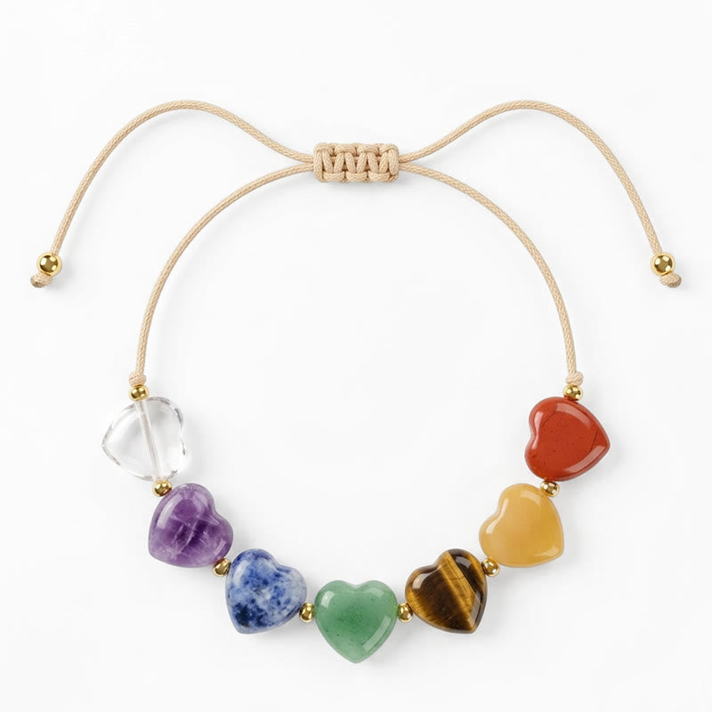 Nimara Ritual Love Heart Red Agate Amethyst Green Aventurine Colorful Crystal Confidence Braided Bracelet