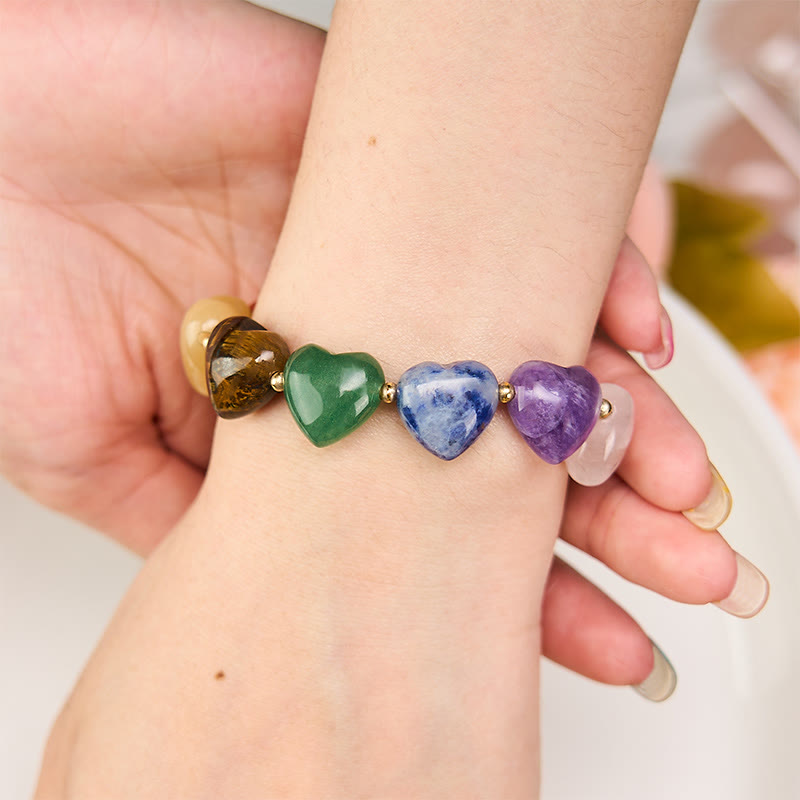 Nimara Ritual Love Heart Red Agate Amethyst Green Aventurine Colorful Crystal Confidence Braided Bracelet
